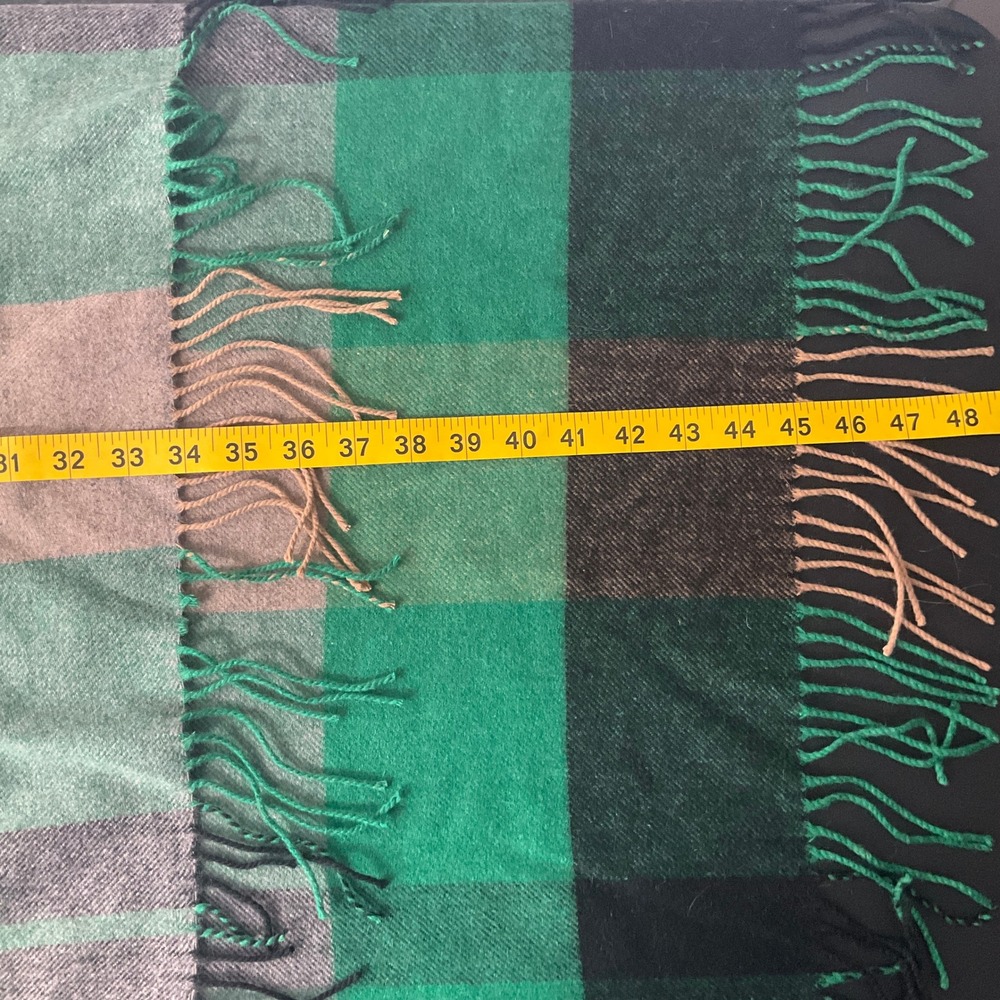Zara Poncho Wrap Womens M Green Wool Blend Plaid‎ Fringe Oversized Cape NEW - Picture 7 of 9